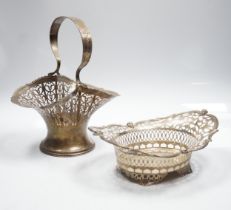 A George V pierced silver basket, Henry Matthews, Birmingham, 1914, height 23.7cm, together with a