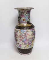 A Chinese famille rose crackle glaze 'warriors' vase, late 19th century, 46cm high, cracked