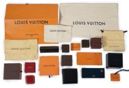 A selection of empty designer boxes including Cartier, Louis Vuitton and Chopard: two Chopard dark