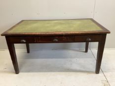 A mid century government issue Air Ministry three drawer writing table, stamped AM and a crown,