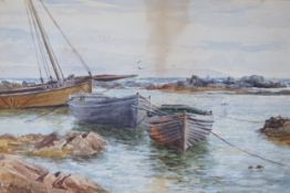 Frederick Charles Dixey (British, fl.1877-1920), watercolour, Fishing boats in harbour, signed, 24 x