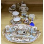 An English porcelain desk stand, c.1825, together with other porcelain including Locke & Co,