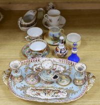An English porcelain desk stand, c.1825, together with other porcelain including Locke & Co,