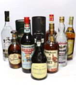 Ten bottles of assorted spirits including vodka and Rum