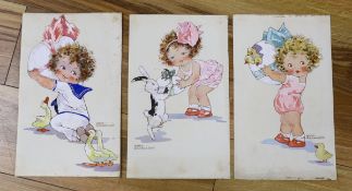 Agnes Richardson (1885-1951), three original watercolours for postcard designs, Humorous children