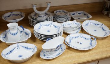 A Bing and Grondahl, Denmark blue and white ‘Empire’ pattern dinner service, thirty-eight pieces