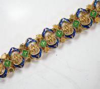 A 20th century Italian Uno-A-Erre 750 and two colour enamel set bracelet, 19cm, gross weight 33.4
