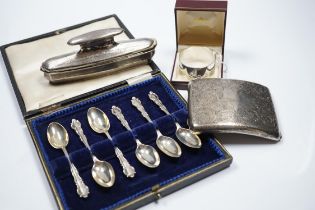 A George V engraved silver mounted nail buffer with cover, Birmingham, 1928, 14.9cm, together with a