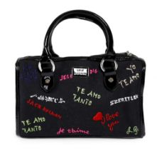 A Lulu Guinness vintage 'Keira' Love Graffiti embroidered canvas bag, unused with lilac dust bag,