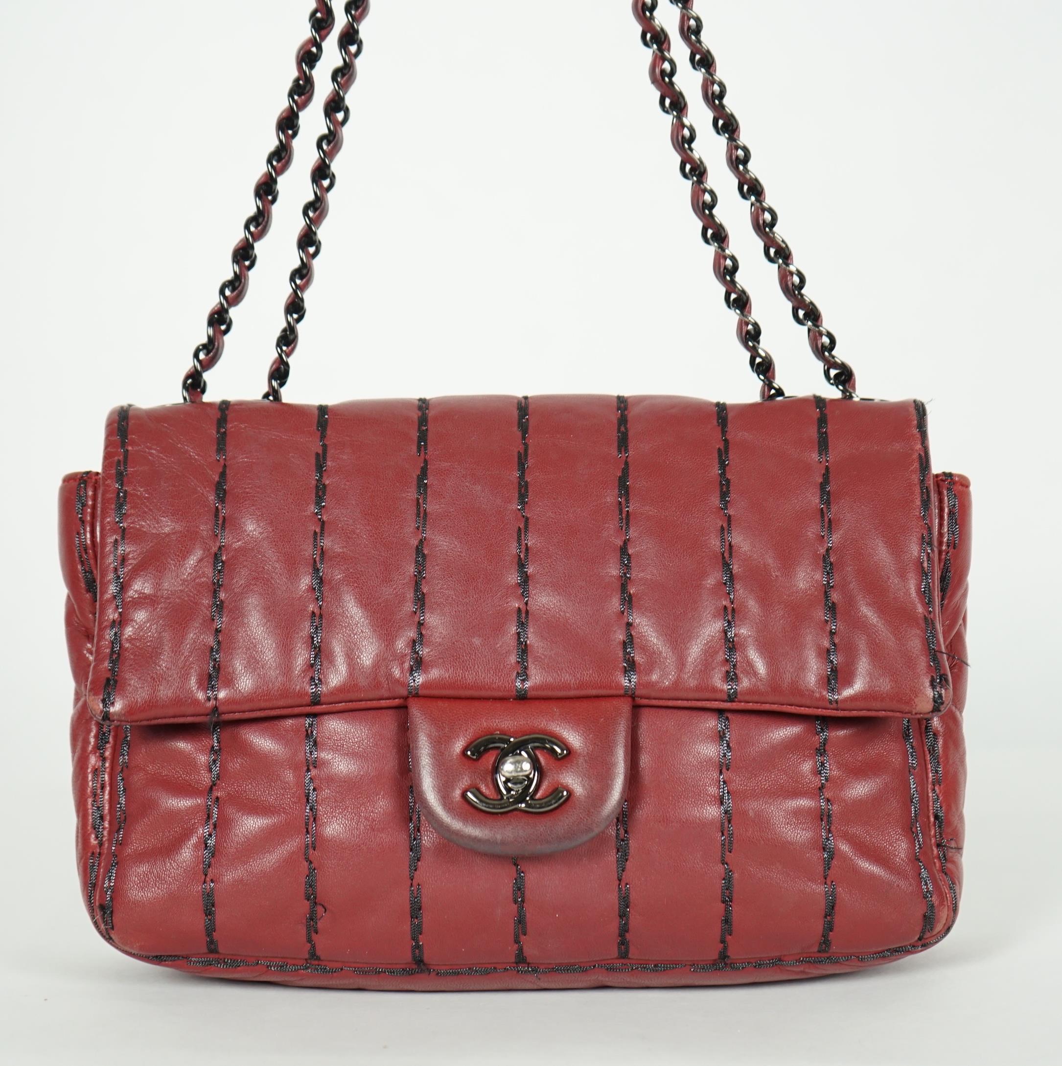 ** ** A Chanel Classic Jumbo Flap burgundy lambskin quilted shoulder bag, with pinstripe - Image 2 of 8