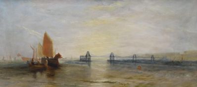 After J.M.W Turner (1775-1851), oil on canvas, The Chain Pier, Brighton, unsigned, 32 x 70cm