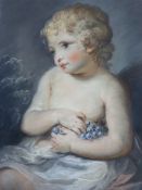 Manner of Joshua Reynolds (1723-1792), 19th century pastel, Portrait of a child holding grapes,