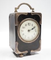 A George V silver mounted tortoiseshell cased carriage clock, with Arabic dial, chips to the case