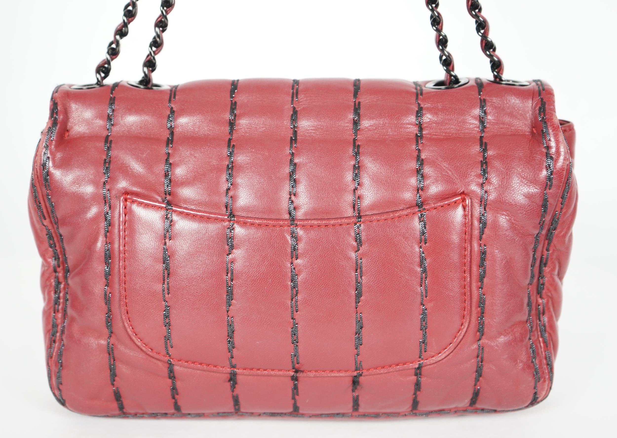 ** ** A Chanel Classic Jumbo Flap burgundy lambskin quilted shoulder bag, with pinstripe - Image 6 of 8