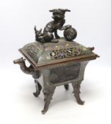 A Japanese bronze and champleve enamel koro and cover, late 19th century, 41cm high