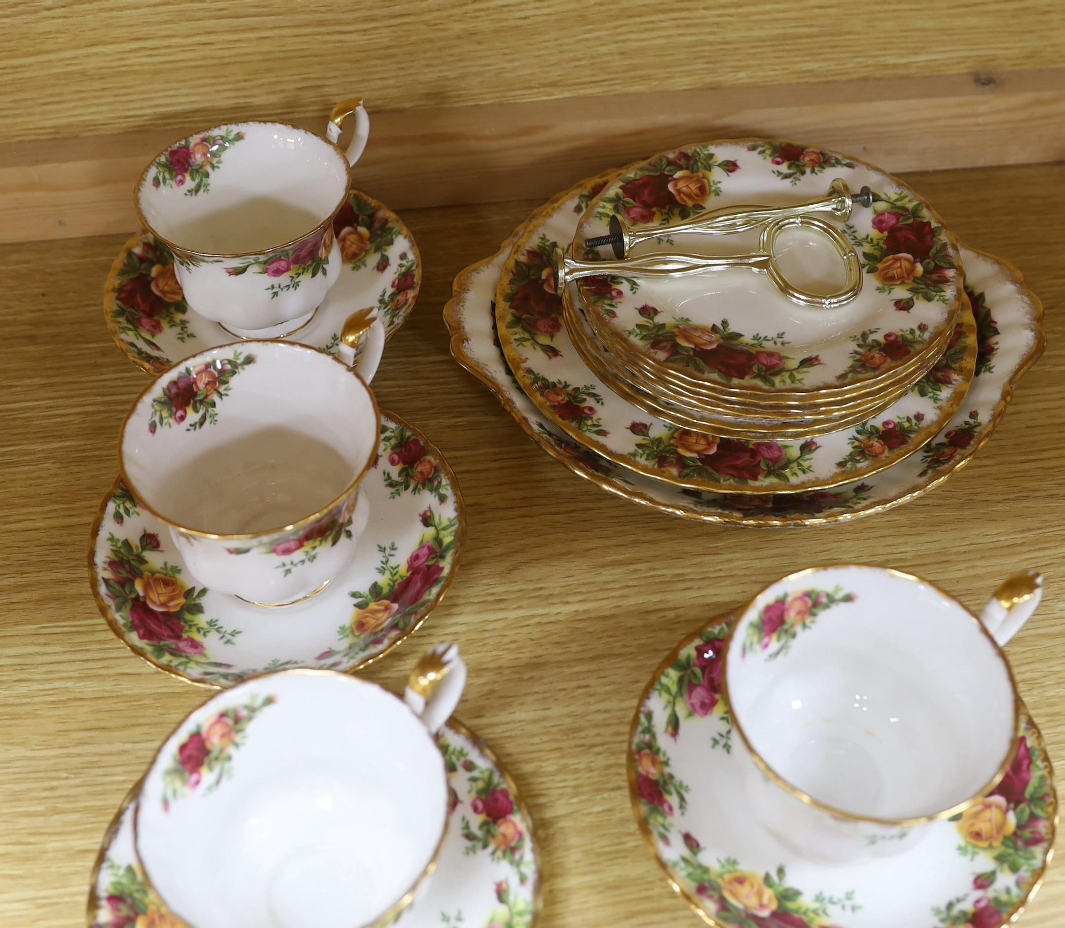 Royal Albert Old Country Roses part tea set including six trios, teapot milk jug and sugar bowl, - Image 4 of 5