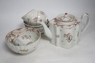 A thirteen piece New Hall porcelain part tea set, ‘knitting wool’ pattern number 195