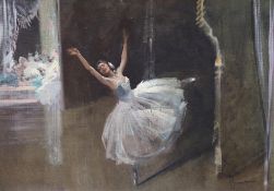 Giordano Giovanetti (Italian, 1906-1973), oil on canvas board, Ballerina on stage, signed, 49 x