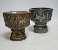 Two Michael Andersen & Sons, Denmark miniature stoneware fonts, one with label to the base; MA&S,