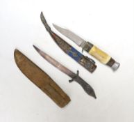 A William Roger’s stag antler handled dagger with leather sheathe and another dagger, blade