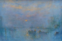 D. Orton-Smith, oil on canvas, 'Sunset, Brixham Harbour', signed and inscribed verso, 50 x 76cm