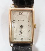 A gentleman's 1930's 9ct gold Cortebert manual wind rectangular dial wrist watch, on a leather