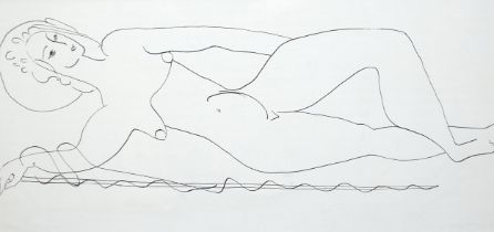 * * Edward Wolfe (British, 1897-1982), black ink, Reclining female nude, unsigned, 25 x 52cm