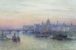 Walter Duncan (English, 1848-1932), watercolour, St Paul's from The Thames, signed, 18x27cm