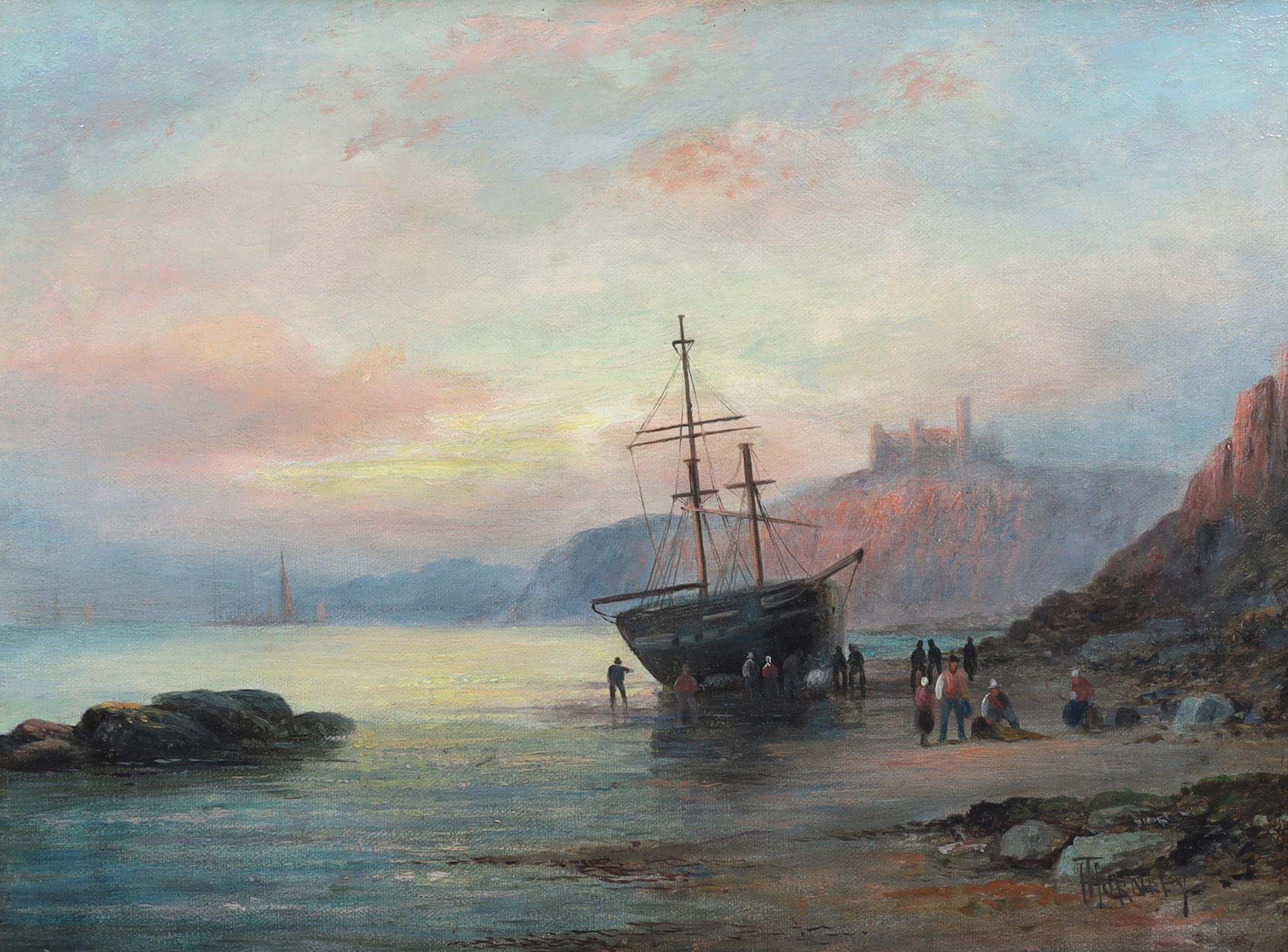 Hubert Thornley (William Anslow Thornley) (fl.1859-1898) Beached ship on the shore near Whitbyoil on