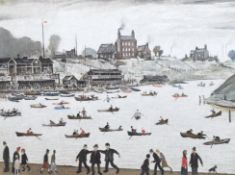 § § Laurence Stephen Lowry RBA RA (1887-1976) 'Crime Lake'offset lithograph in colours, 1972, on