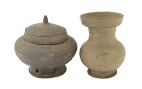 Two Chinese stoneware vessels, Han dynasty (202BC - 220 AD), one jar with domed cover and turned