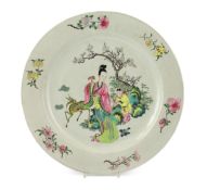 A large Chinese famille rose ‘Magu’ dish, Yongzheng period, finely painted with the figure of Magu