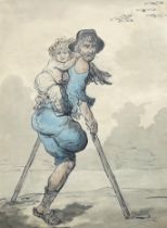 Thomas Rowlandson (British, 1756-1827) A cripple and childink and watercolour on paper28 x 21cm***