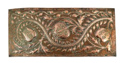 John Pearson (1859-1930), an Arts and Crafts copper plaque, embossed, chased and planished with