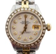 A lady's 1980's stainless steel and gold Rolex Oyster Perpetual Datejust wrist watch, with mother of