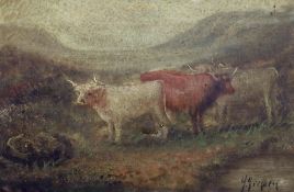 George Gregory (British, 19th C.) Highland cattle in a landscapeoil on canvassigned20 x 29cm***