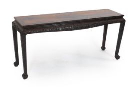A 19th century Chinese hongmu altar table with rectangular inset top and vineous carved
