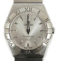 A lady's modern stainless steel Omega Constellation quartz wrist watch, on a stainless steel Omega