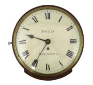 Dold of Brighton, a Regency mahogany wall timepiece with painted Roman dial, brass bezel and small