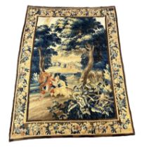 A late 18th century Brussels Verdue figurative tapestry, depicting Royal lovers in a landscape