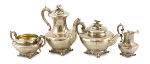 A late William IV/early Victorian silver pyriform four piece tea and coffee service, by The