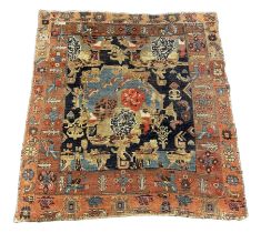An antique Bidjar Wagireh rug with central stylised field depicting waterbirds and trees around a
