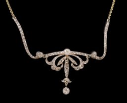 A Belle Epoque gold and silver, round and rose cut diamond cluster set pendant necklace, of