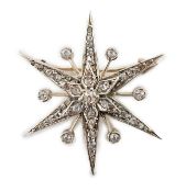 A Victorian style gold, silver and rose cut diamond cluster set starburst brooch, 38mm, gross weight