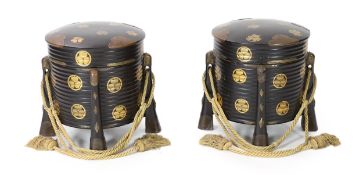 A pair of large Japanese black lacquer circular boxes and covers, Hokkai Bako, 19th century, each