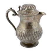 A late Victorian demi fluted wrythened silver water jug, by Mappin & Webb, with engraved inscription