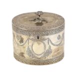 A George III engraved silver ova tea caddy, by Thomas Daniell, decorated with garlands and two