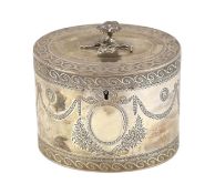 A George III engraved silver ova tea caddy, by Thomas Daniell, decorated with garlands and two