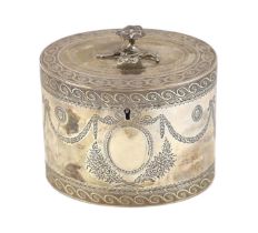 A George III engraved silver ova tea caddy, by Thomas Daniell, decorated with garlands and two