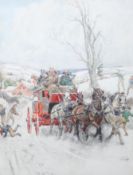 Lionel Edwards (English, 1878-1966) 'Snowballing the stagecoach'watercoloursigned in pencil49 x